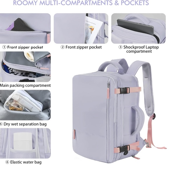 carry on travel purple and pink backpack - Picture 2 of 4